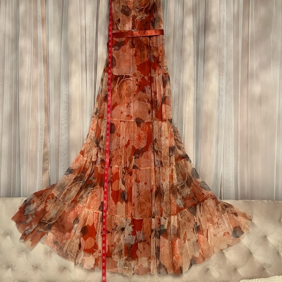 Copper color, flower print, long dress. - Picture 4 of 14